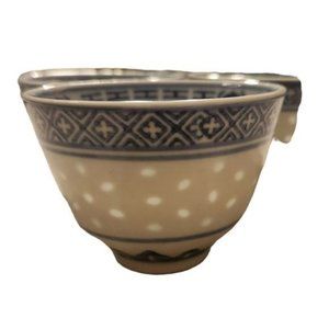 Chinese Porcelain 3 TeaSaki Cups Translucent Rice Grain Eye Blue White Dragon